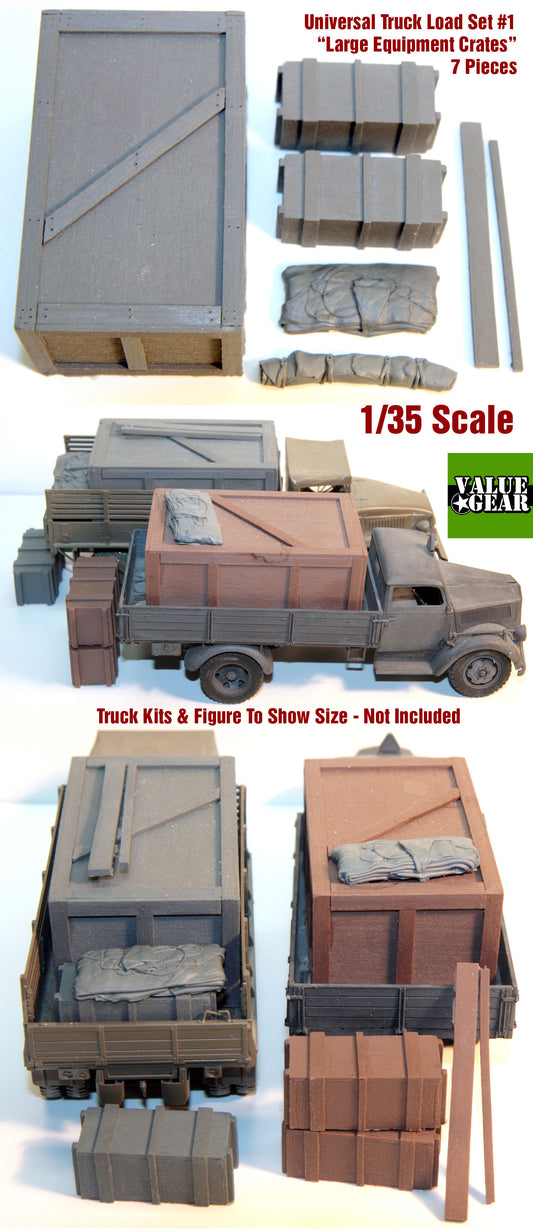 Value Gear GUT01 Universal/Generic Truckload Large Equipment Crates resin set – for 1/35 scale trucks and dioramas.