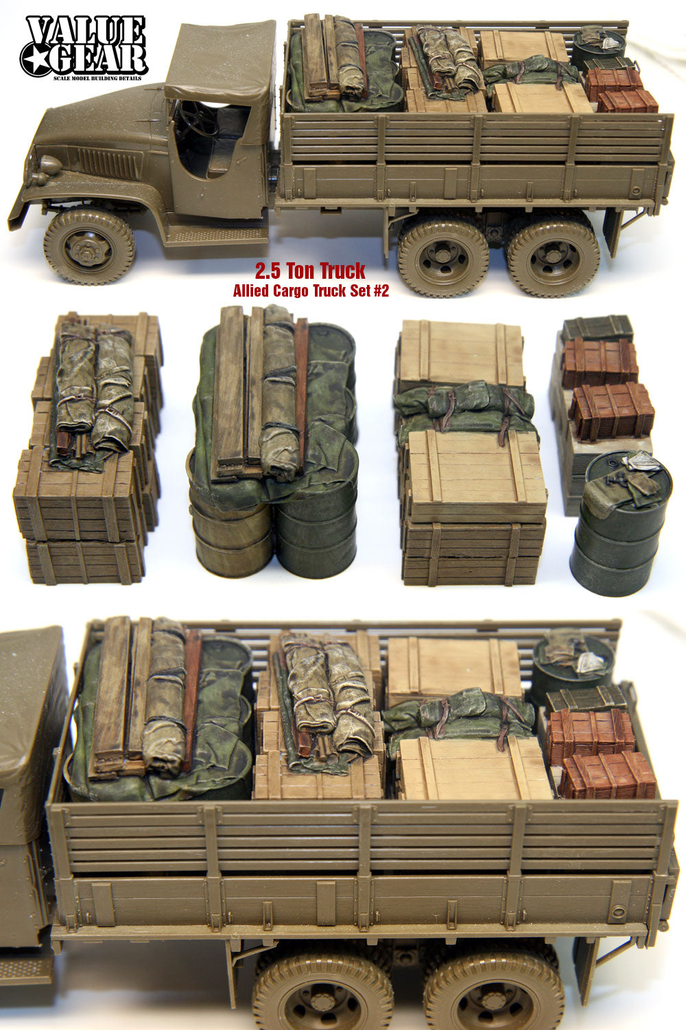 Value Gear UST02 2.5 Ton Truck Load resin set – cargo load for 1/35 scale WWII US Army trucks.