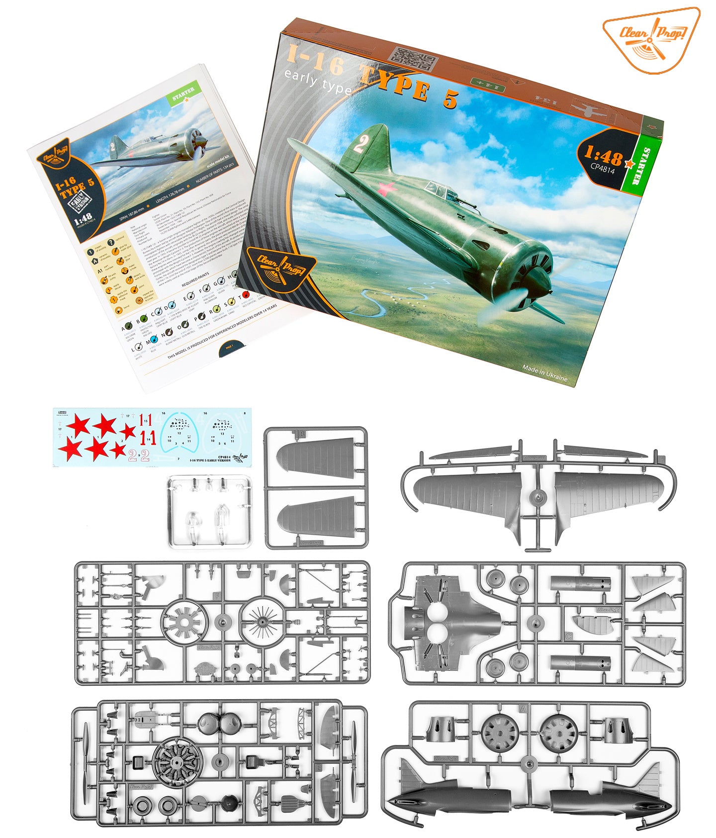 Clear Prop Models 1/48 I-16 Type 5 (Early Version) kit contents 