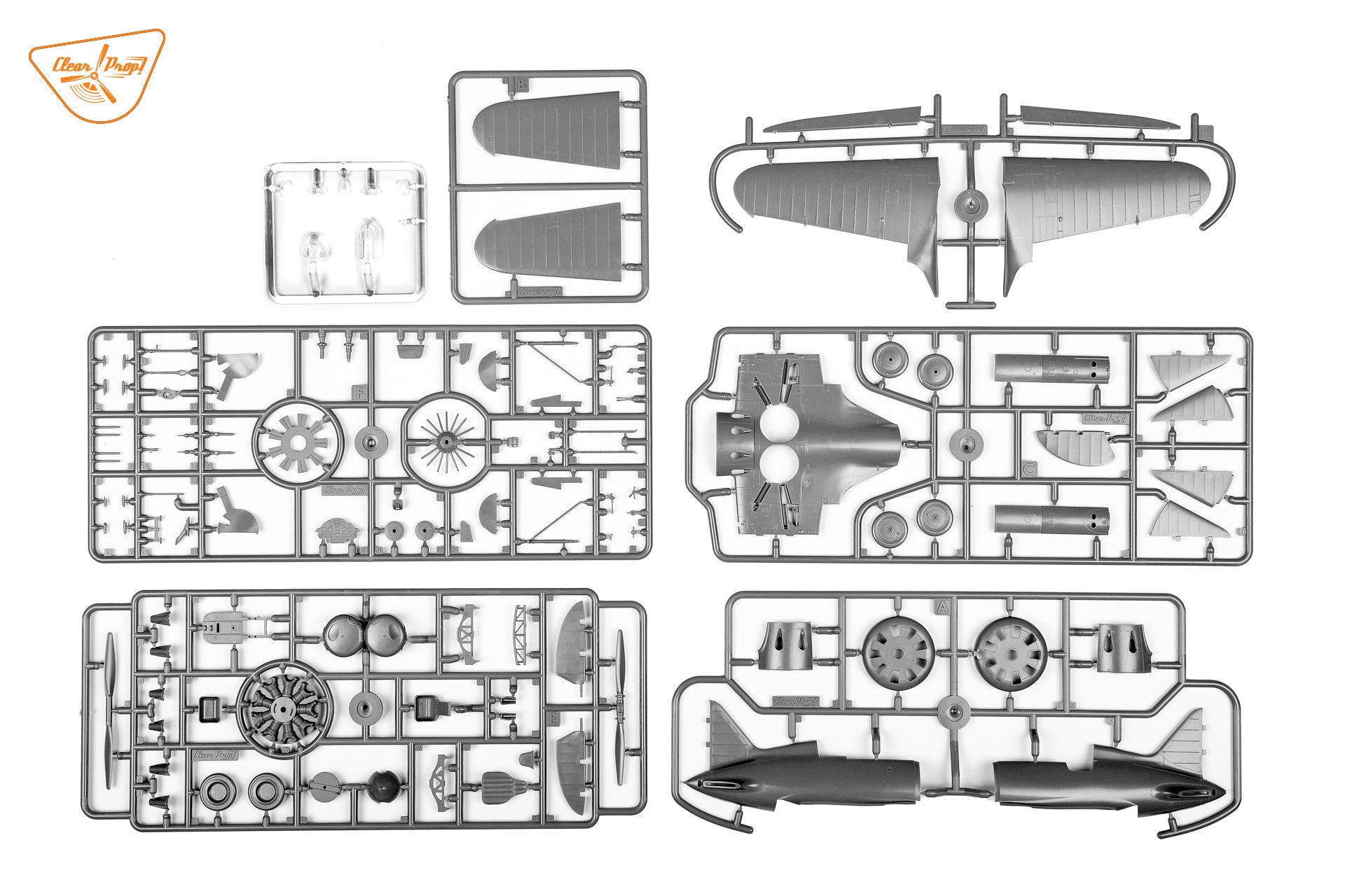 Clear Prop Models 1/48 I-16 Type 5 (Early Version) grey plastic and clear plastic sprues
