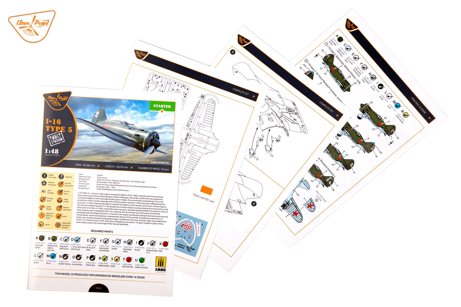 Clear Prop Models 1/48 I-16 Type 5 (Early Version) instruction manual 