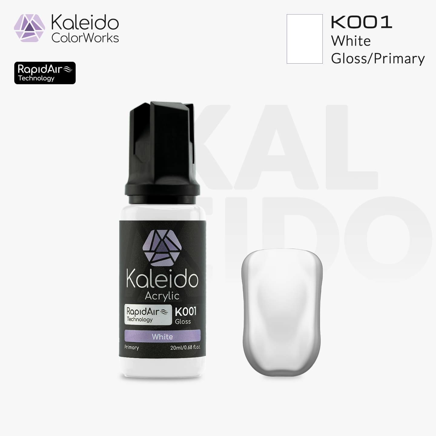 “Kaleido Colorworks K001 White 20 ml bottle – water-based airbrush paint”