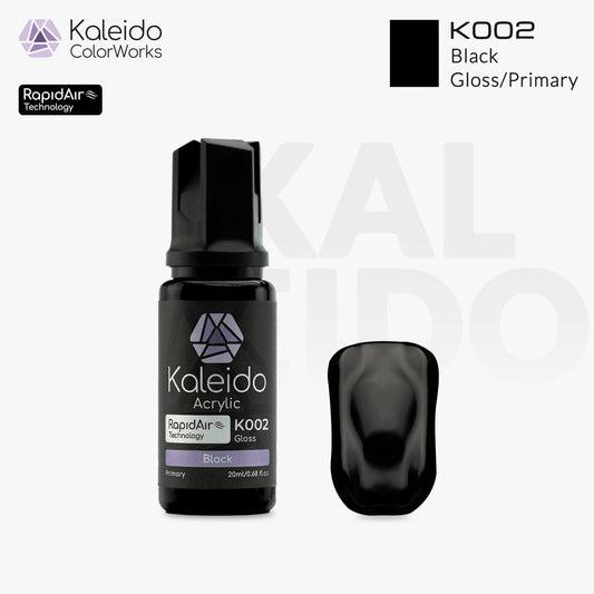 “Kaleido Colorworks K002 Black 20 ml bottle – water-based acrylic airbrush paint for scale models”