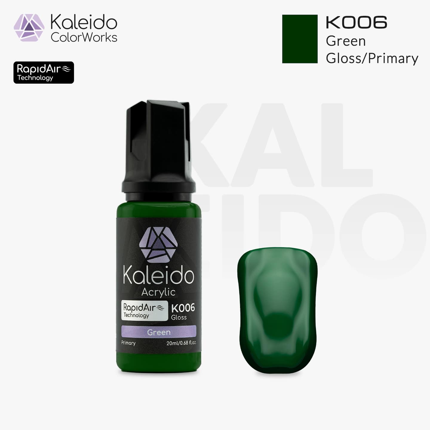 “Kaleido Colorworks K006 Green 20 ml bottle – water-based airbrush paint for scale models”