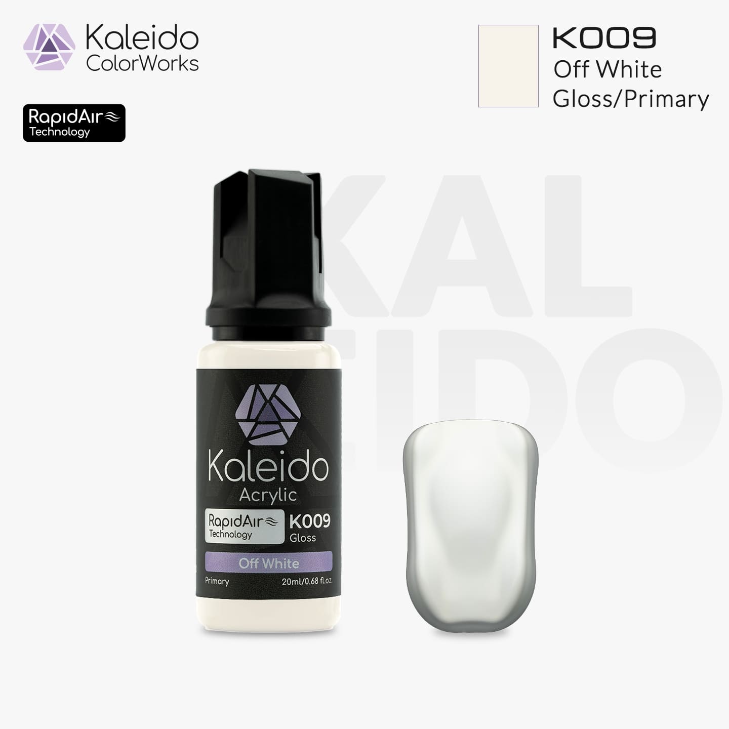 “Kaleido Colorworks K009 Off White 20 ml bottle – water-based airbrush paint for scale models”