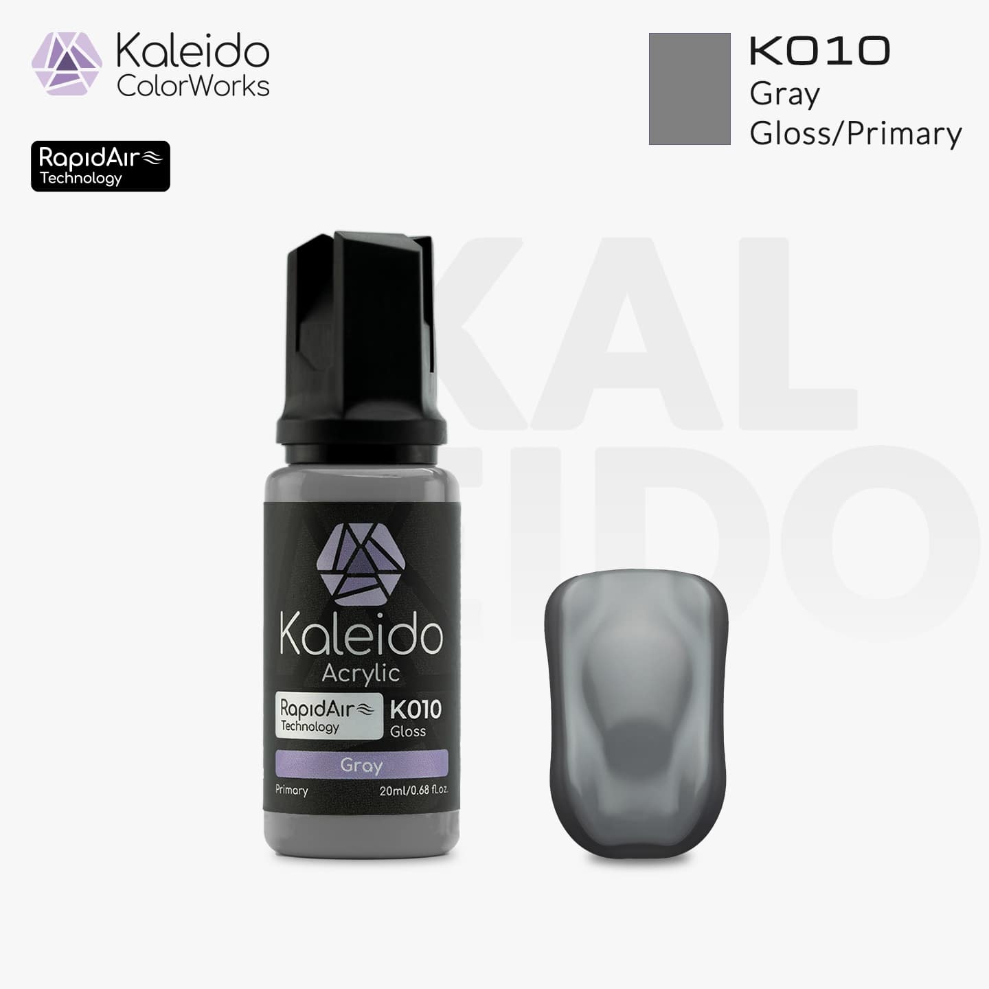 “Kaleido Colorworks K010 Gray 20 ml bottle – water-based airbrush paint for scale models”