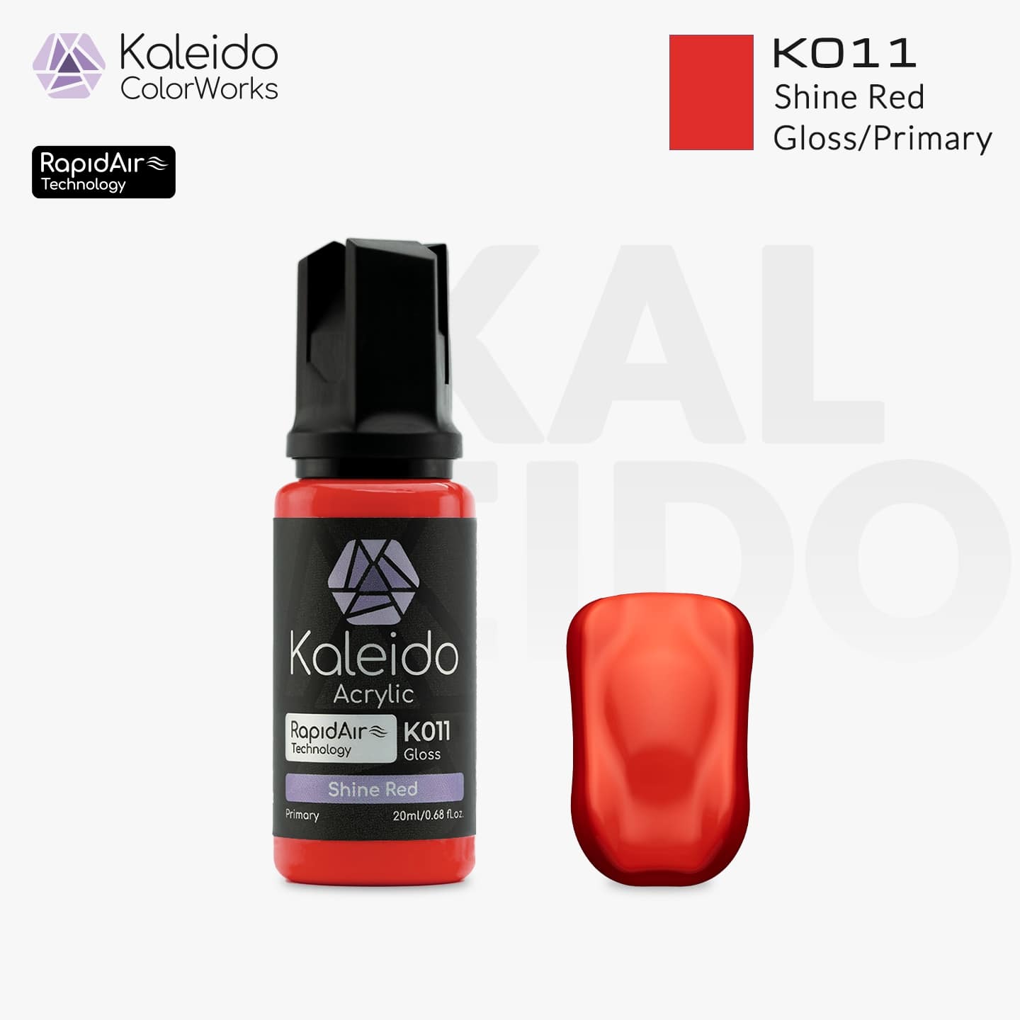 “Kaleido Colorworks K011 Shine Red 20 ml bottle – water-based airbrush paint for scale models”