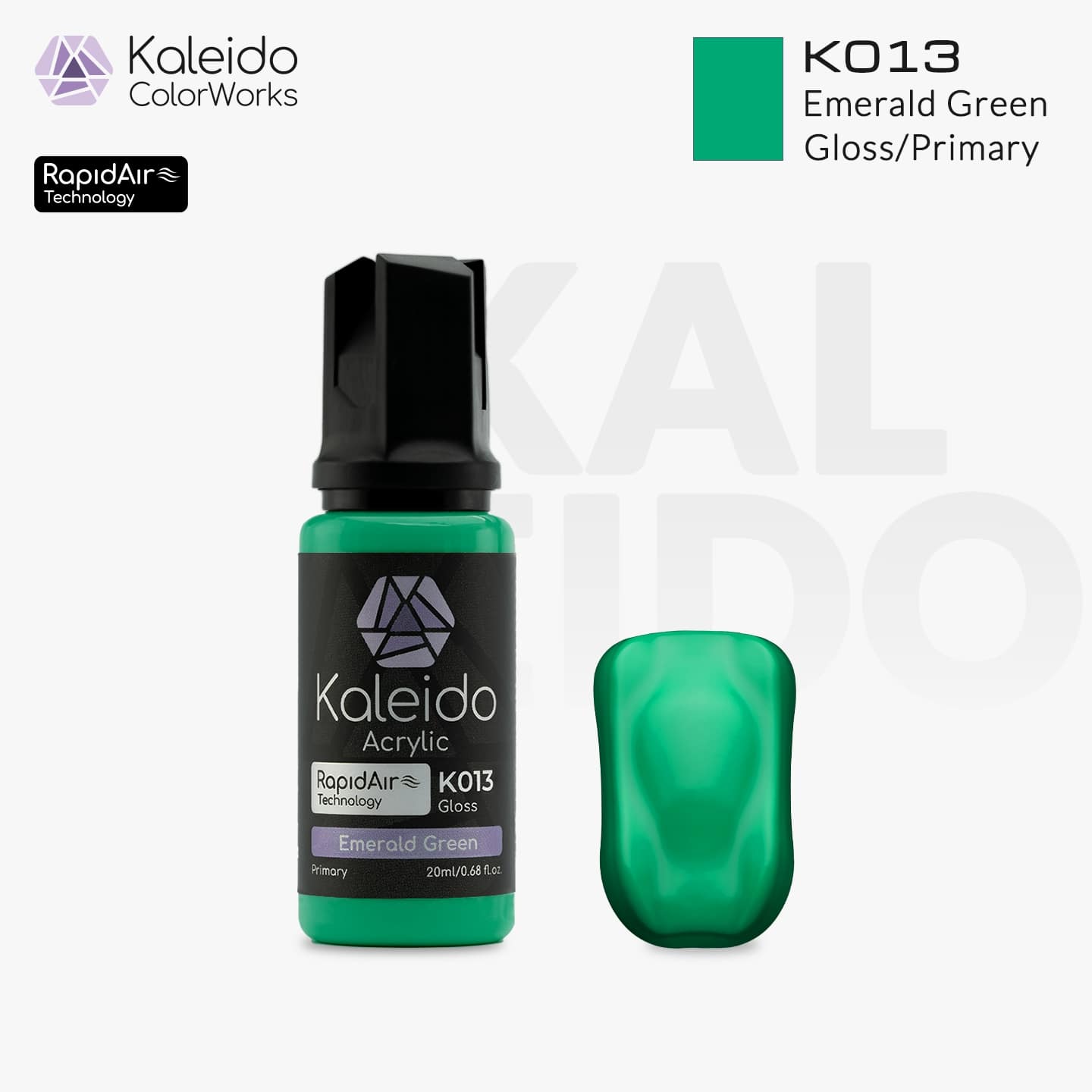 “Kaleido Colorworks K013 Emerald Green 20 ml bottle – water-based acrylic airbrush paint for scale models”