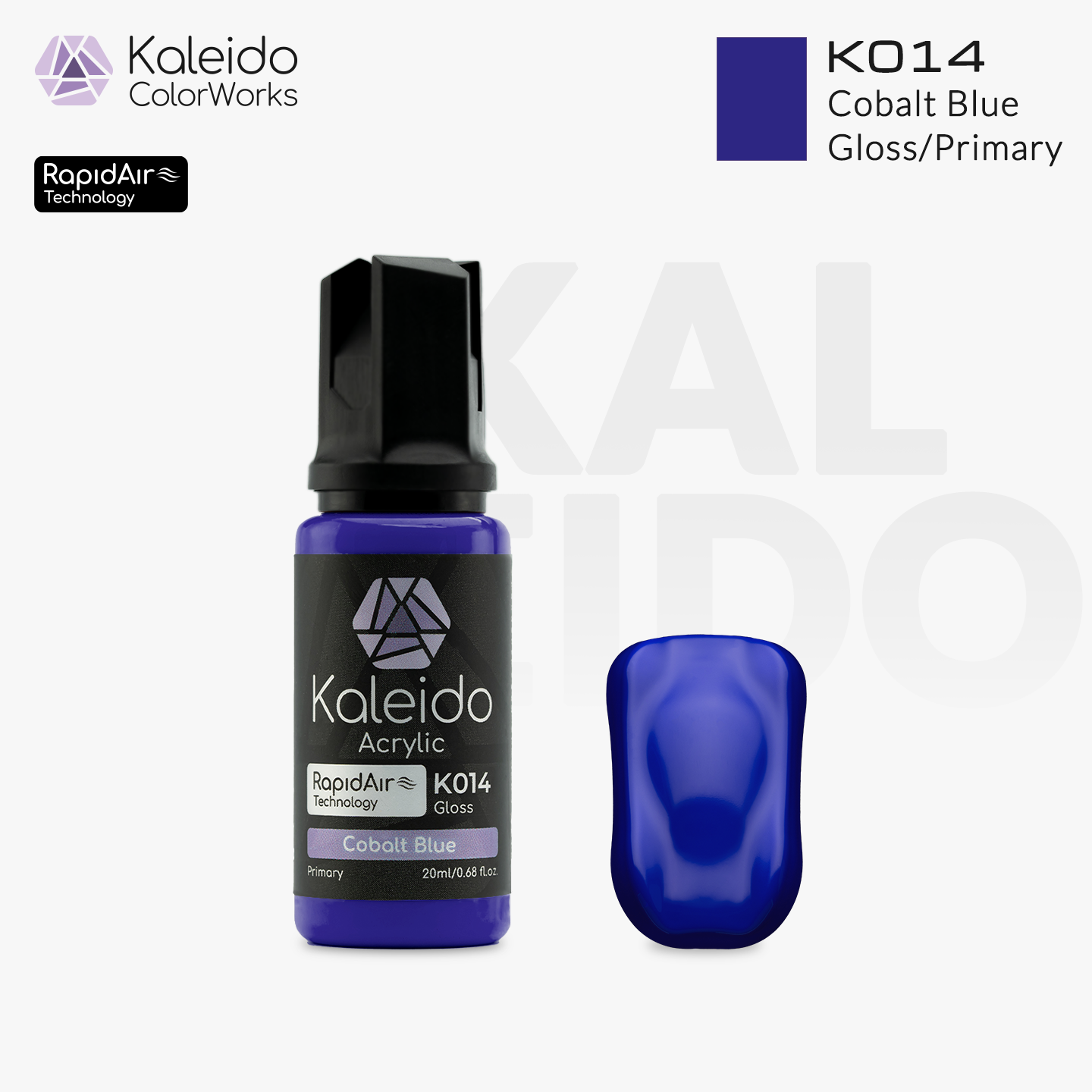 “Kaleido Colorworks K014 Cobalt Blue 20 ml bottle – water-based acrylic airbrush paint for scale models”