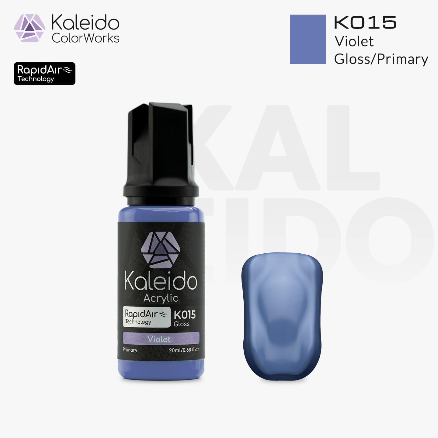 “Kaleido Colorworks K015 Violet 20 ml bottle – water-based acrylic airbrush paint for scale models”