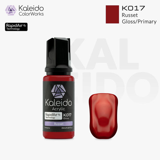 “Kaleido Colorworks K017 Russet 20 ml bottle – water-based acrylic airbrush paint in warm russet tone”