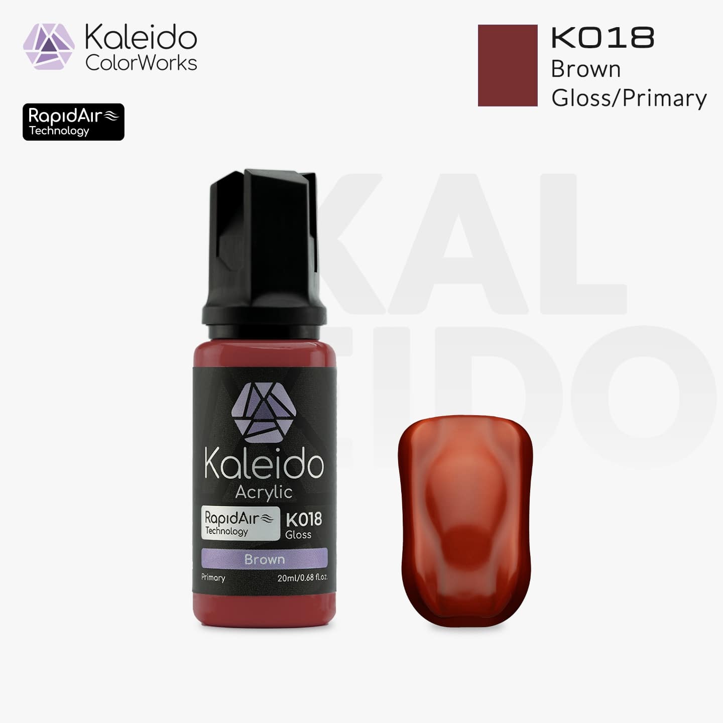 “Kaleido Colorworks K018 Brown 20 ml bottle – water-based acrylic airbrush paint for scale models”