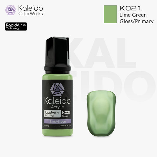 “Kaleido Colorworks K021 Lime Green 20 ml bottle – water-based acrylic airbrush paint for scale models”