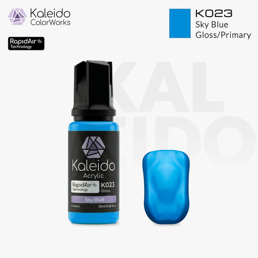 “Kaleido Colorworks K023 Sky Blue 20 ml bottle – water-based acrylic airbrush paint for scale models”