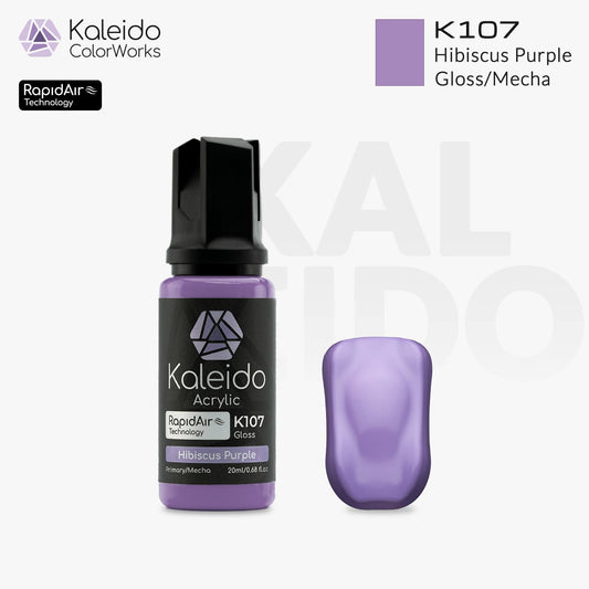 “Kaleido Colorworks K107 Hibiscus Purple 20 ml bottle – water-based acrylic airbrush paint for scale models”