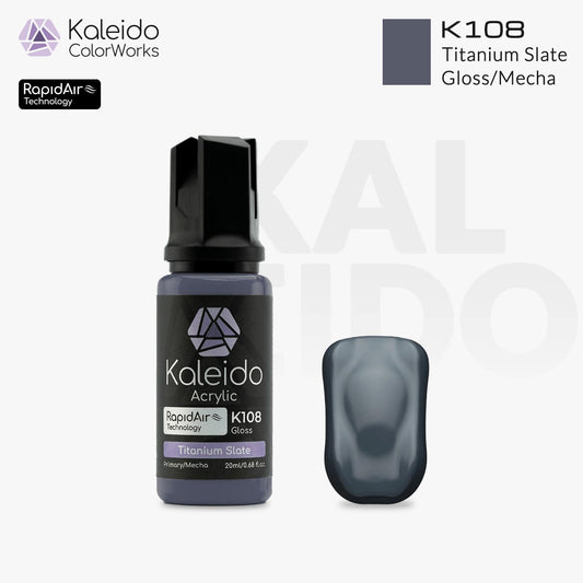 “Kaleido Colorworks K108 Titanium Slate 20 ml bottle – water-based acrylic airbrush paint for scale models”