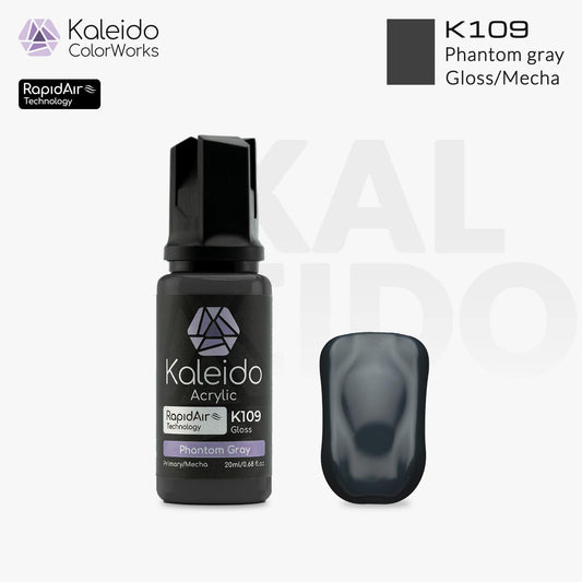 “Kaleido Colorworks K109 Phantom Gray 20 ml bottle – water-based acrylic airbrush paint for scale models”