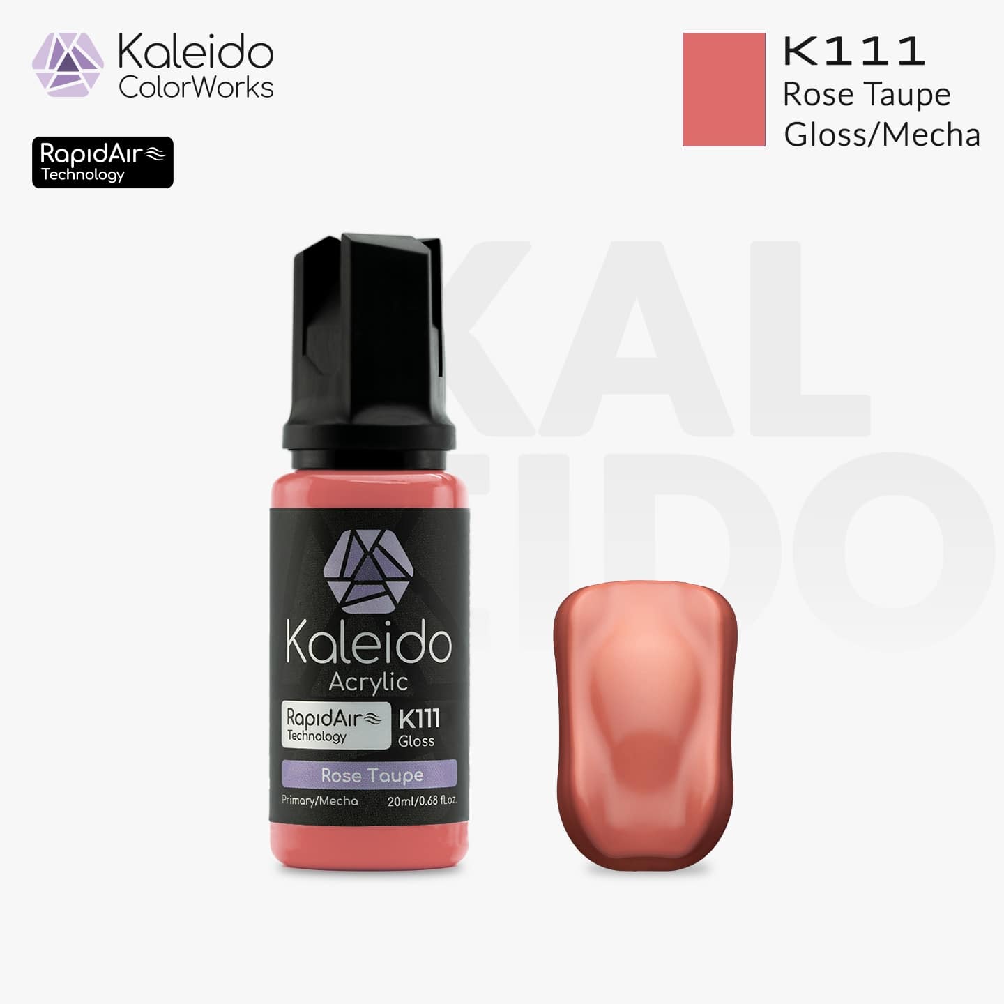 “Kaleido Colorworks K111 Rose Taupe 20 ml bottle – water-based acrylic airbrush paint for scale models”
