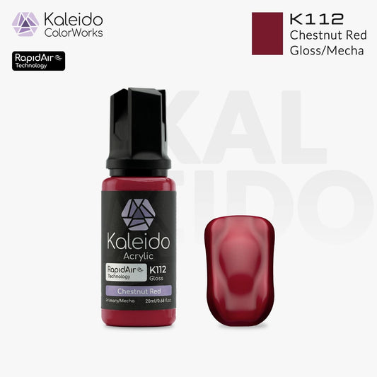 “Kaleido Colorworks K112 Chestnut Red 20 ml bottle – water-based acrylic airbrush paint for scale models”