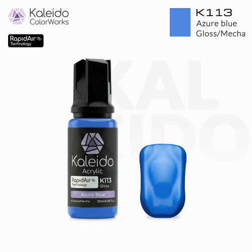 “Kaleido Colorworks K113 Azure Blue 20 ml bottle – water-based acrylic airbrush paint for scale models”