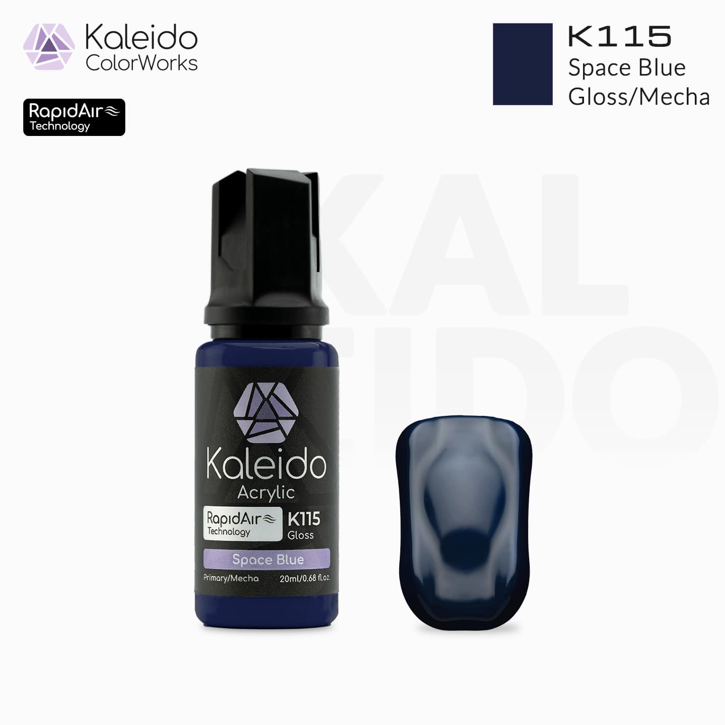 “Kaleido Colorworks K115 Space Blue 20 ml bottle – water-based acrylic airbrush paint for scale models”