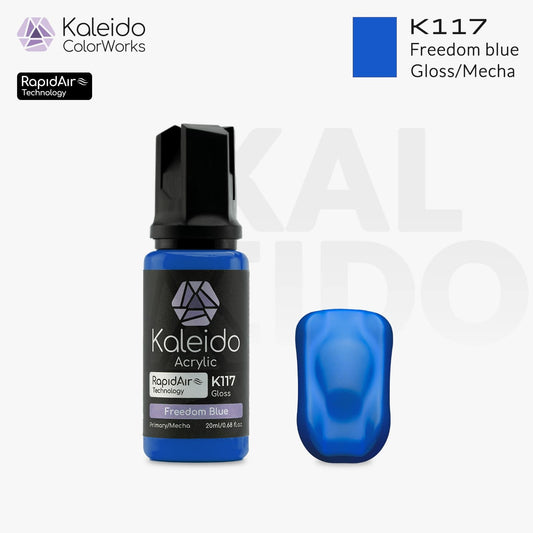 “Kaleido Colorworks K117 Freedom Blue 20 ml bottle – water-based acrylic airbrush paint for scale models”