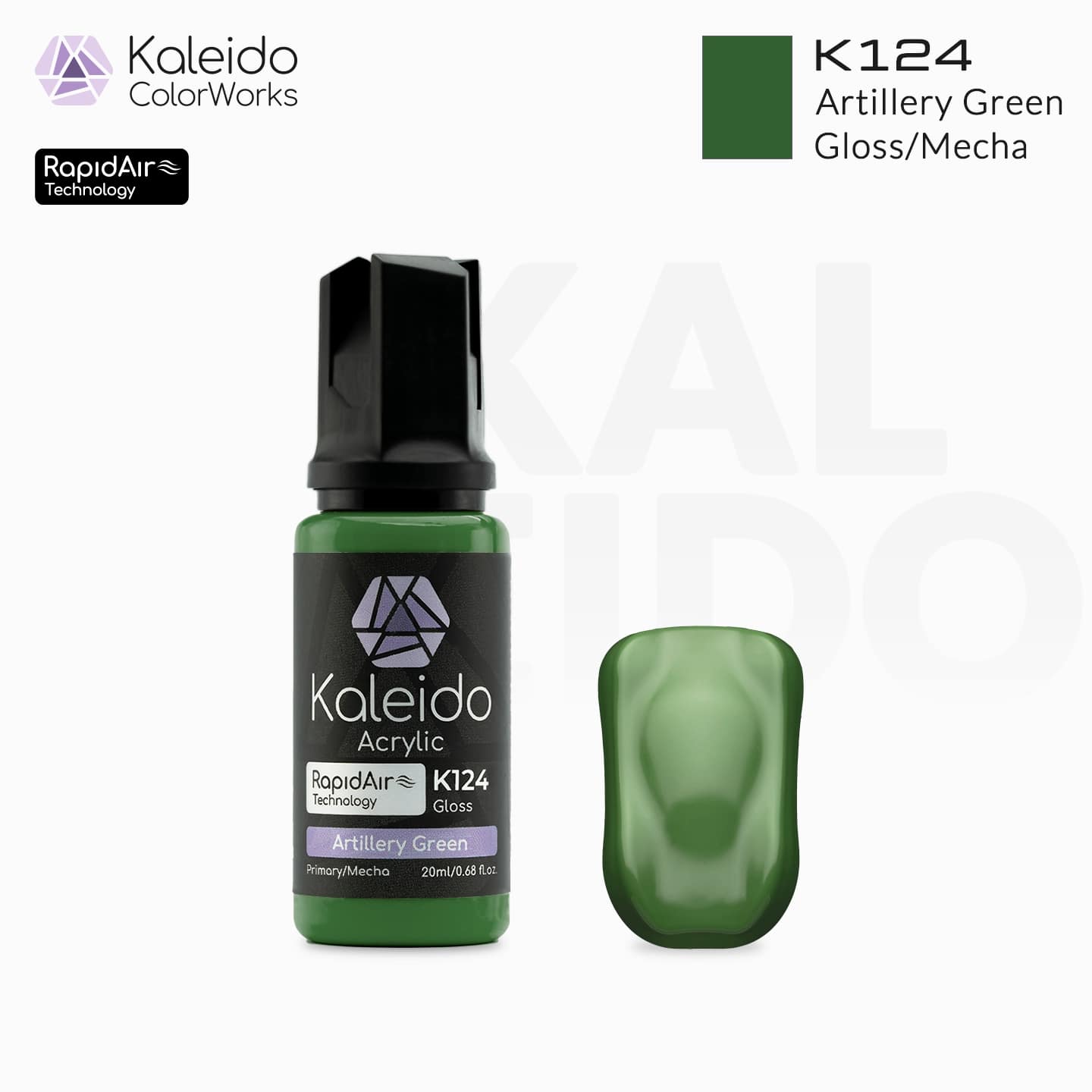 Kaleido Colorworks K124 Artillery Green 20 ml – Water-Based Acrylic Airbrush Paint