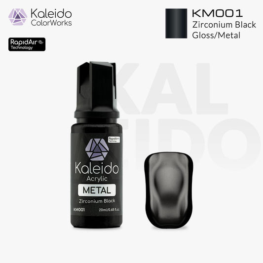 “Kaleido Colorworks KM001 Zirconium Black 20 ml bottle – water-based metallic acrylic airbrush paint for scale models”