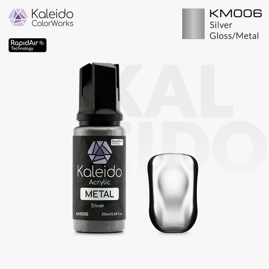 “Kaleido Colorworks KM006 Silver 20 ml bottle – water-based metallic acrylic airbrush paint for scale models”