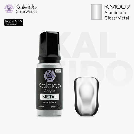 “Kaleido Colourworks KM007 Aluminium 20 ml bottle – water-based metallic acrylic airbrush paint for scale models”
