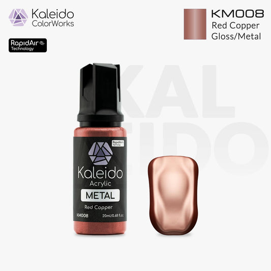 “Kaleido Colorworks KM008 Red Copper 20 ml bottle – water-based metallic acrylic airbrush paint for scale models”