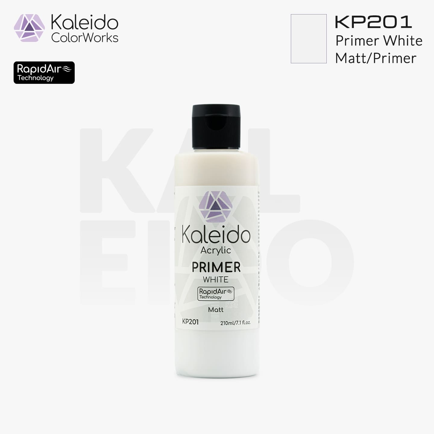 “Kaleido Colorworks KP201 Primer White 210ml bottle – water-based model primer”