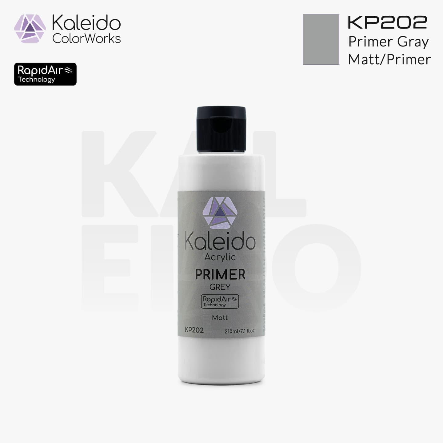 “Kaleido Colorworks KP202 Primer Gray 210ml bottle – water-based model primer”
