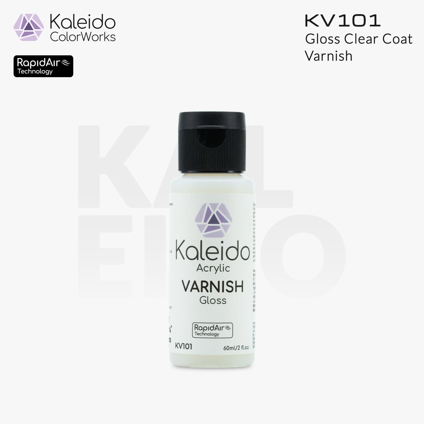 “Kaleido Colorworks KV101 Clear Coat Gloss 60ml bottle – water-based model varnish”