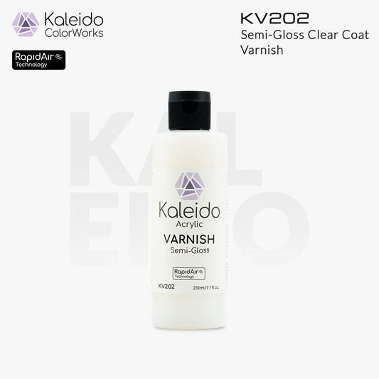“Kaleido Colorworks KV202 Varnish Semi-Gloss 210 ml bottle – water-based semi-gloss clear coat for scale models”