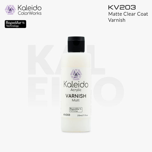 “Kaleido Colorworks KV203 Matt Clear Coat 210 ml bottle – water-based matte clear coat for scale models”