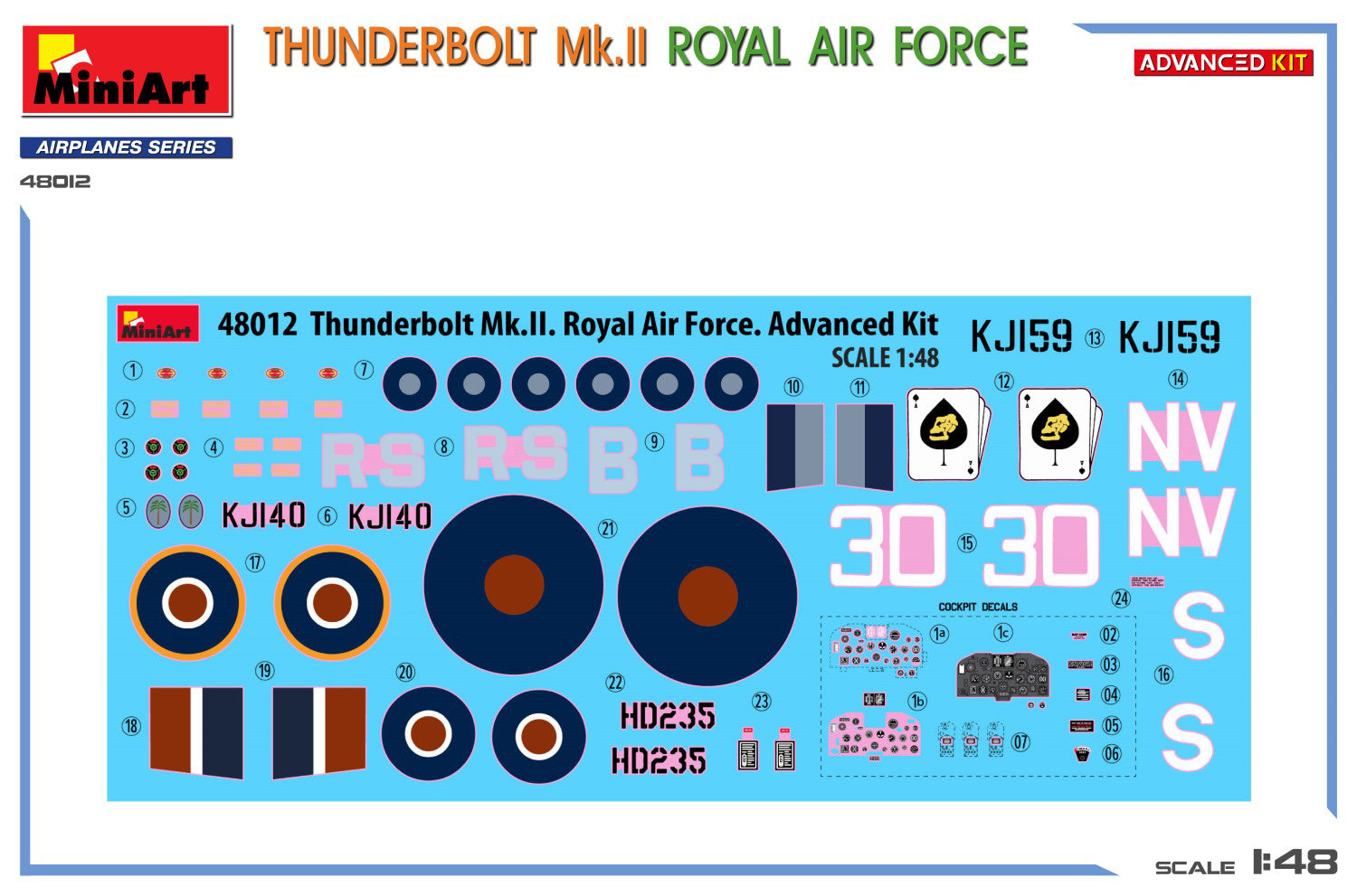 Miniart 1/48 Thunderbolt Mk.II. Royal Air Force. Advanced Kit decal sheet 