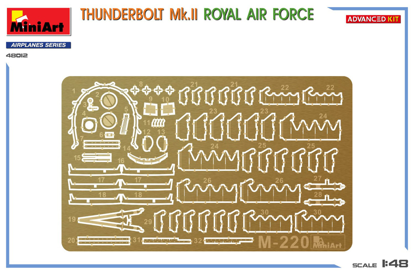 Miniart 1/48 Thunderbolt Mk.II. Royal Air Force. Advanced Kit photo-etch fret 