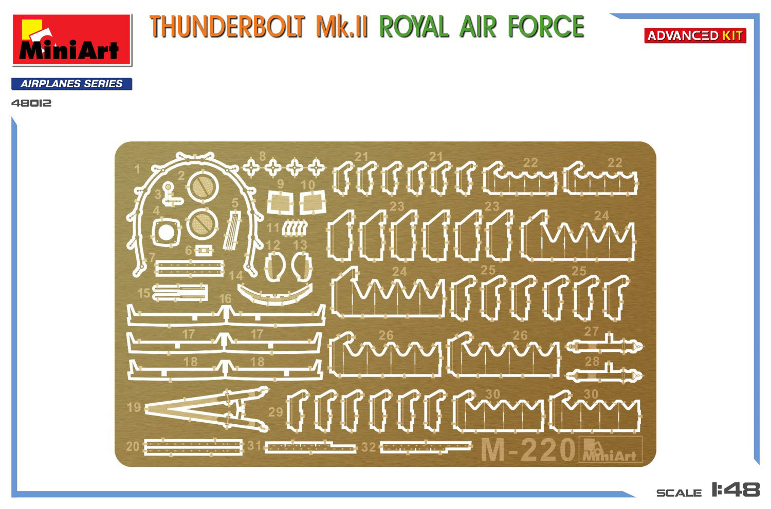 Miniart 1/48 Thunderbolt Mk.II. Royal Air Force. Advanced Kit photo-etch fret 