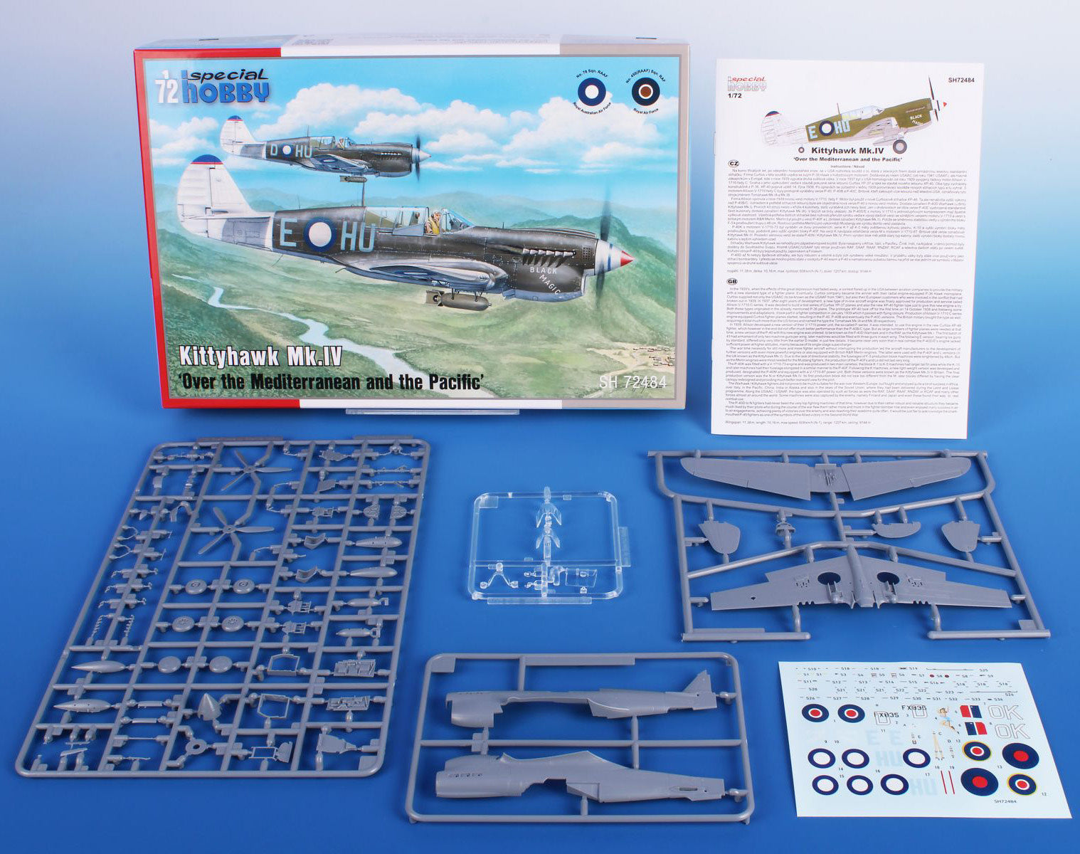 Special Hobby 1/72 Kittyhawk Mk.IV Over the Mediterranean and the Pacific kit contents 