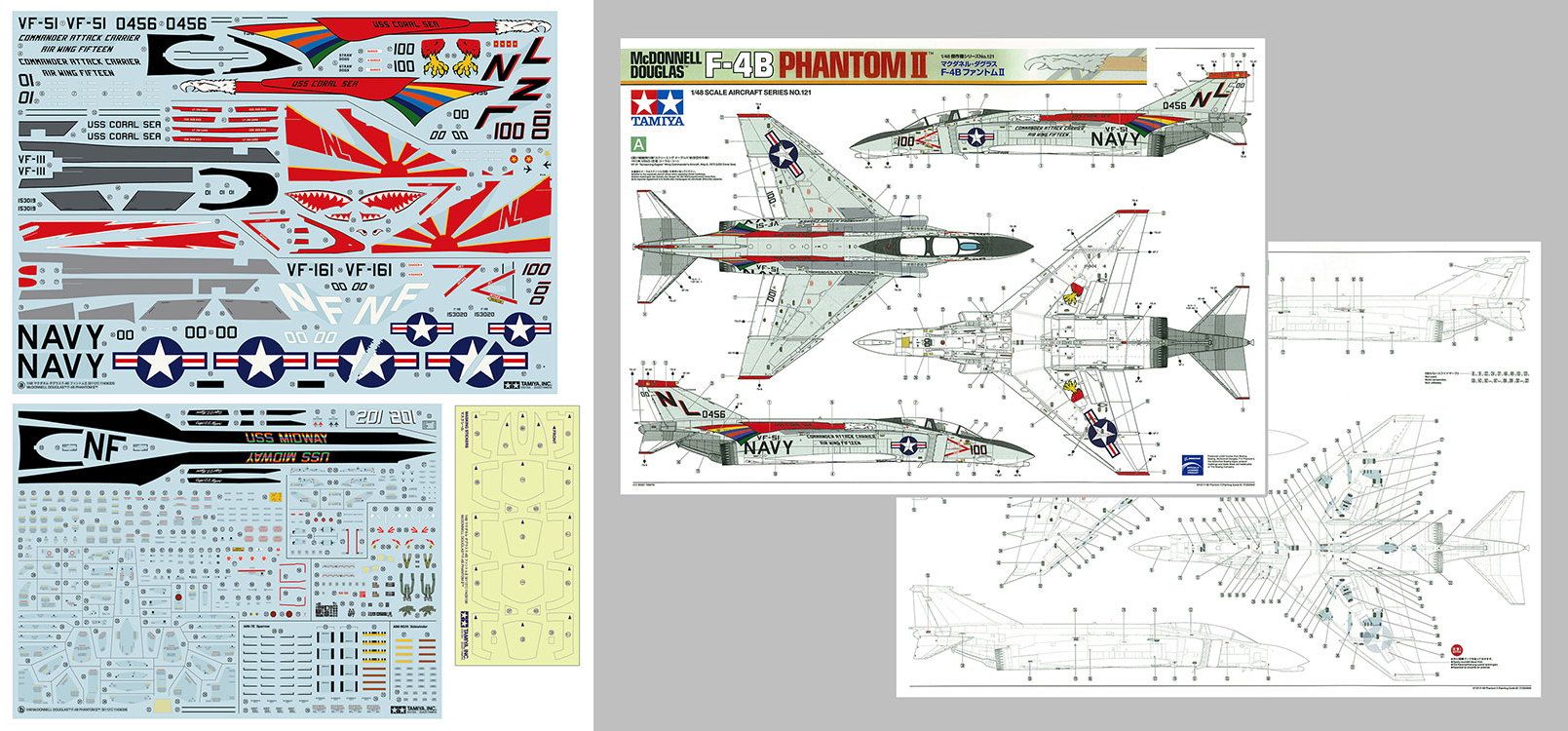 Tamiya 1/48 McDonnell Douglas F-4B Phantom II decal sheet and stencil placement instructions. 