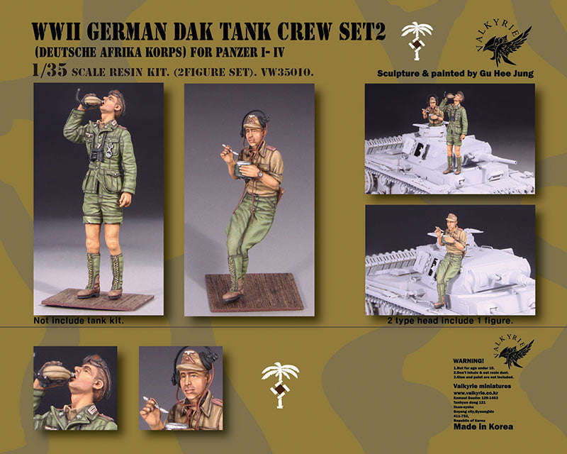 Valkyrie Miniatures 1/35 WWII German Army/Afrika Korps Tank Crew Set 2 For Panzerkampfwagen I - IV (2 Pieces) (In Stock June)